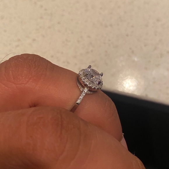 Halo Round Cut Engagement Ring Sterling Silver Stamped 925 Austrian Crystal - Picture 7 of 14